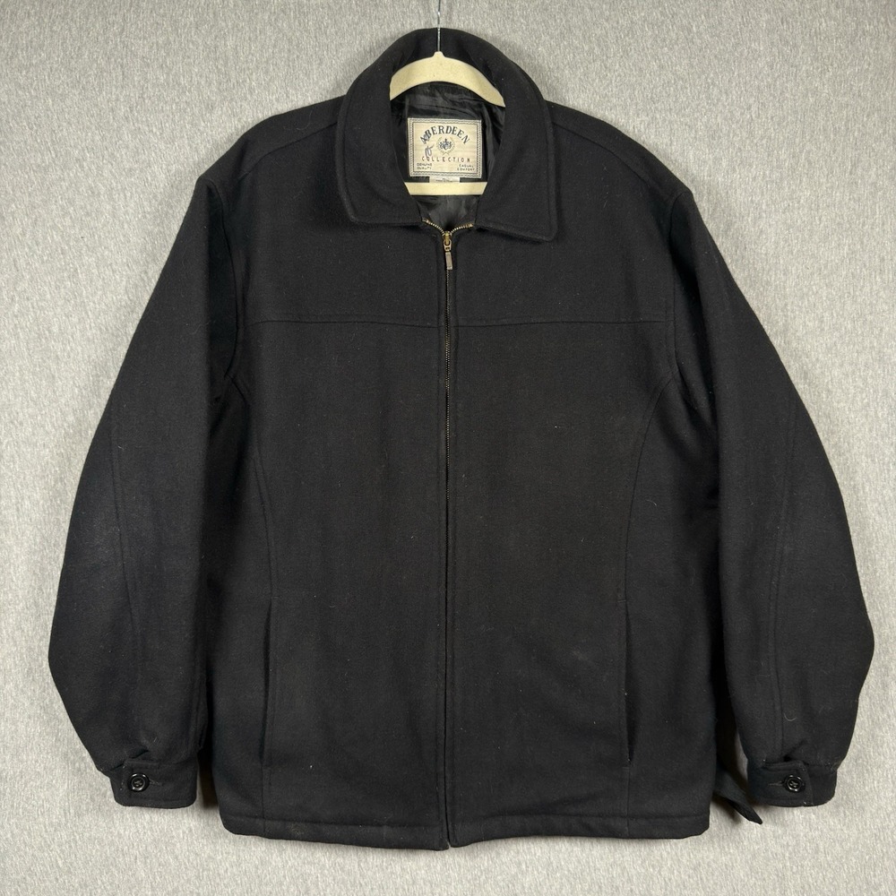 Aberdeen Collection Wool Coat Men's Size XL Black Bomber Jacket Full Zip Vintage
